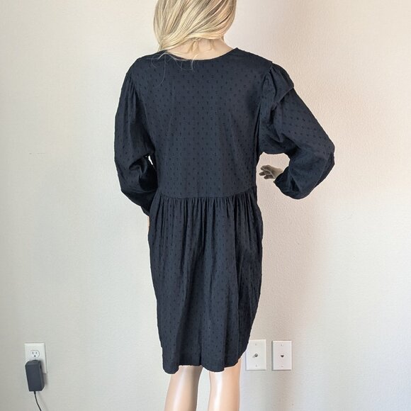 Old Navy Mini Dress Women's XL Black Clip Dot Swing Plunge V-Neck Long Sleeve - Picture 3 of 13